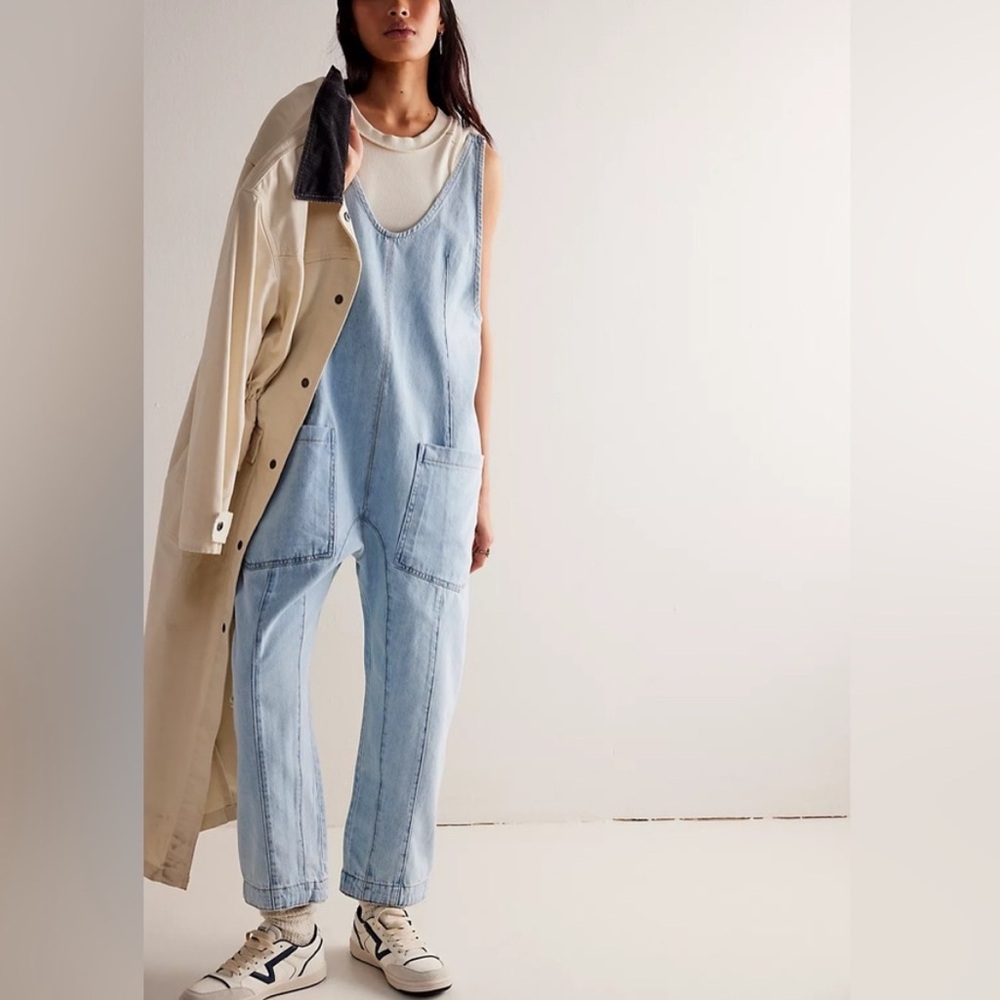 Free People Light Blue Denim Overalls